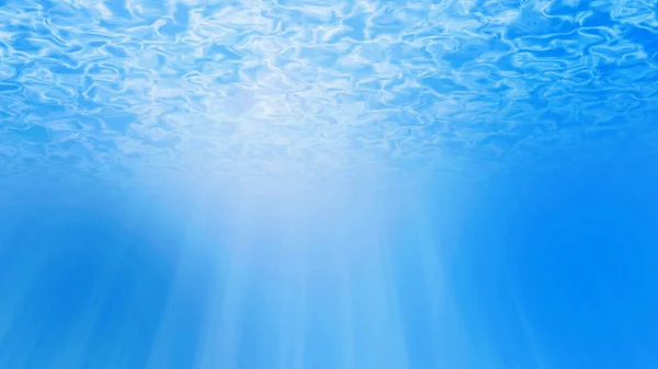 Onderwater, licht blauwe zee of oceaan met zonnestralen achtergrond. — Stockfoto