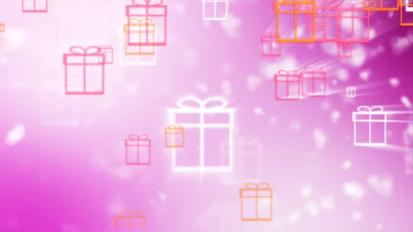 Christmas pink background with gift boxes and snowflakes. — Stock Photo, Image