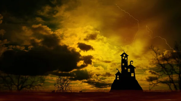 Halloween Nightly Background cu silueta castelului pe deal — Fotografie, imagine de stoc