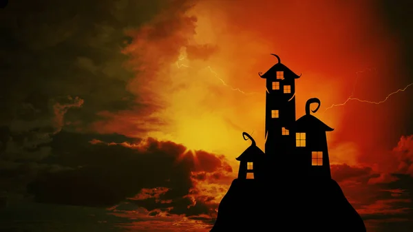 Halloween fond nocturne avec silhouette du château sur la colline — Photo