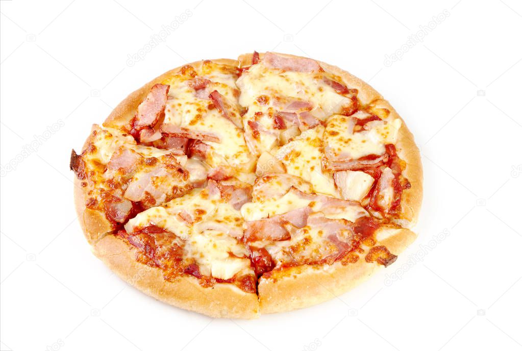 Pizza slice isolated on white background.