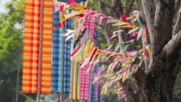 Pray flag, a kind of holy symbol or festival in buddhism culture. — Stock Video