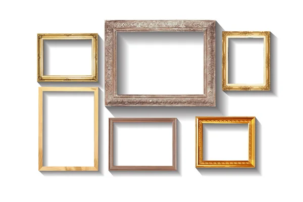 Set van gouden vintage houten frame met schaduw, geïsoleerd op wit — Stockfoto