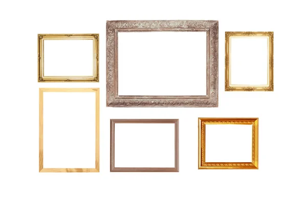 Conjunto de moldura de madeira vintage dourada, isolado no fundo branco . — Fotografia de Stock