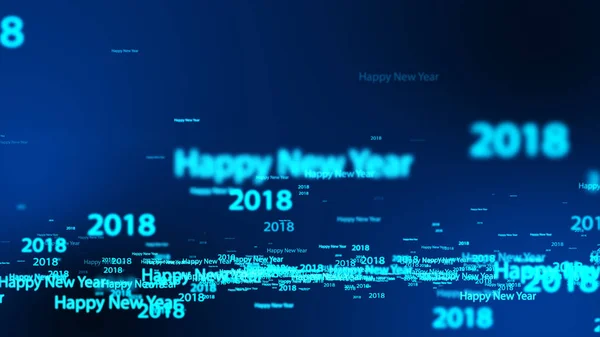 2018 Feliz Ano Novo texto palavra voar em fundo azul claro . — Fotografia de Stock
