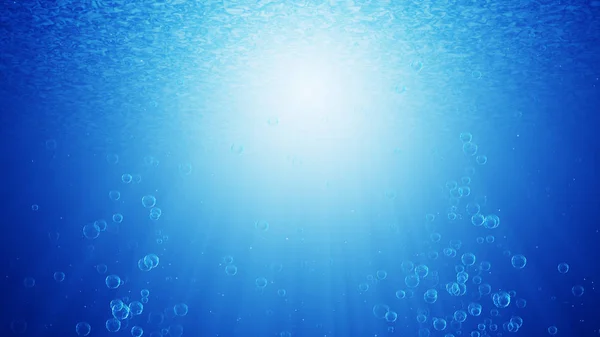 Блакитні океанічні хвилі під водою з бульбашками. Легкі промені променів s — стокове фото