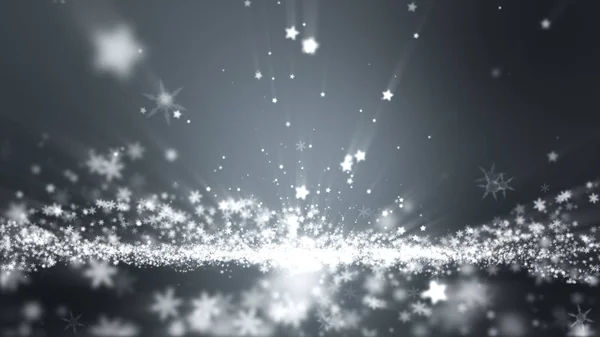 Crăciun fundal abstract, fulgi de zăpadă cu fascicul luminos . — Fotografie, imagine de stoc