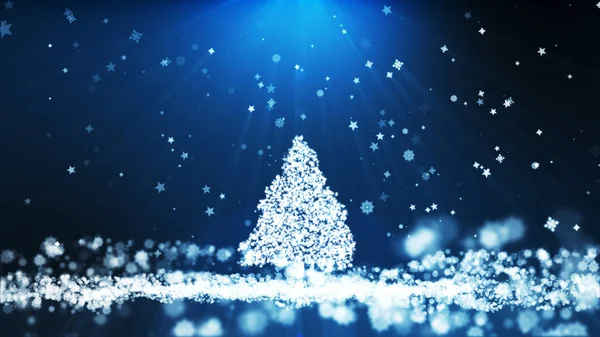 The particle merges into a Merry Christmas and tree with light r — Stock Photo, Image