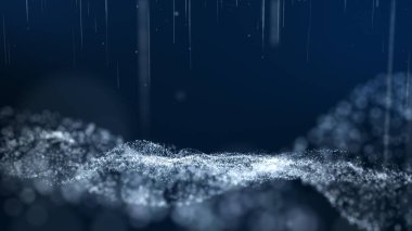 Parlak mavi toz parçacığı parıltısı, kutlamada ışık huzmesi ve merkezde parlaklıkla soyut bir zemin oluşturur..