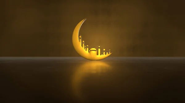 Renderowania Ramadan Kareem Złotym Księżycem Meczet Spin Tle Jasnego Cienia — Zdjęcie stockowe