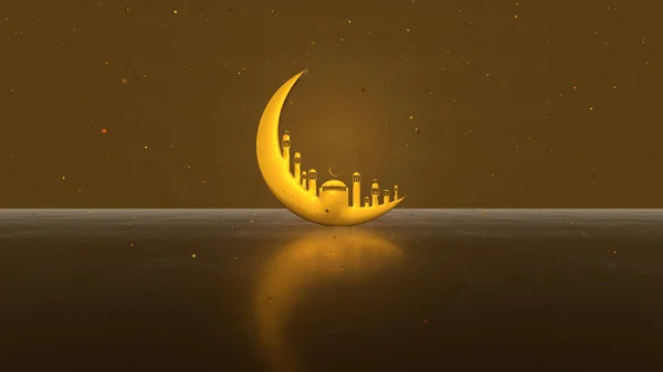 Rendering Ramadan Kareem Złotym Meczetem Księżyca Tle Jasnego Koloru Złota — Zdjęcie stockowe