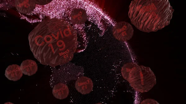 3Dレンダリング 赤コヴィト19ウイルス粒子のアニメーション Global World Background — ストック写真