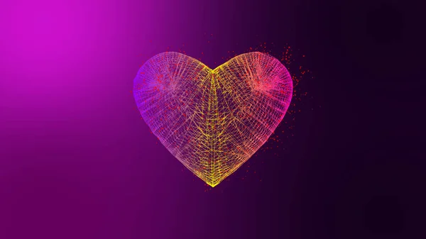 Σωματιδίων Πολύχρωμο Ροζ Κόκκινο Κίτρινο Μωβ Wireframe Σχήμα Της Καρδιάς — Φωτογραφία Αρχείου