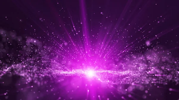 デジタル紫色の塵粒子と光線のアニメーション 小さな球状の粒子線が立ち上がる ロイヤリティフリーのストック画像