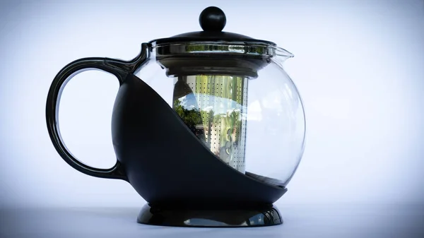 Black Glass Coffee Pot Neutral Background Side View — Stock Photo, Image
