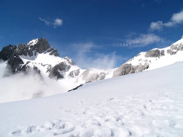 Couverture Montagne Par Neige Avec Ciel Bleu Lijiang Chine — Photo