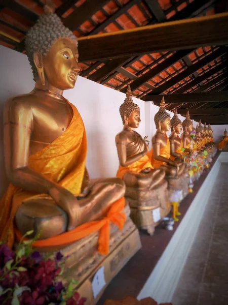 Imagem Dourada Buddha Linha Foco Seletivo — Fotografia de Stock