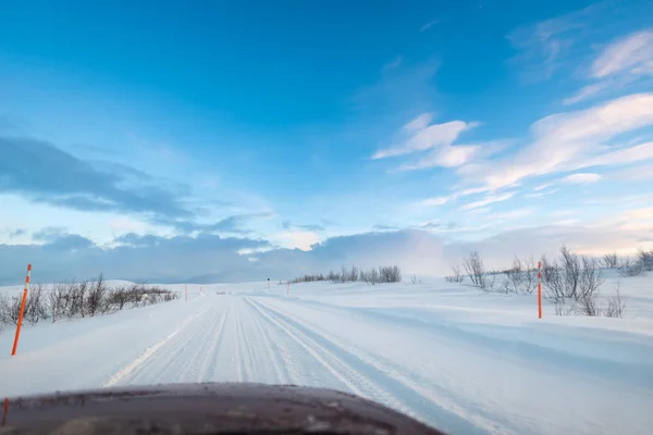 Road Trip Arctic Snow Covered Ice Road Car Hood Bonnet — 스톡 사진