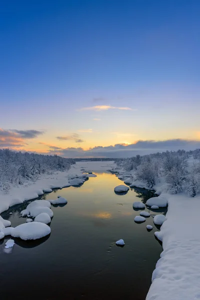 Winter Sunset Teriberka River Arctic Circle Kola Peninsula Murmansk Russia — Stock Photo, Image