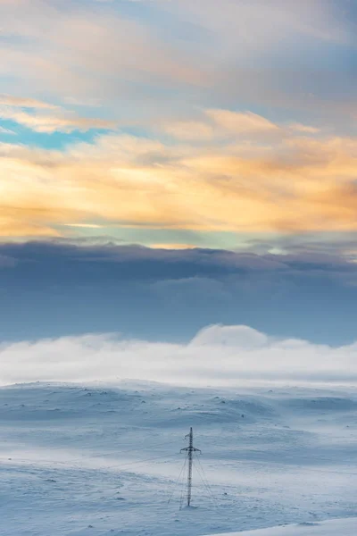Power Line Traverses Arctic Landscape Bringing Electrical Power Remote Areas — 스톡 사진