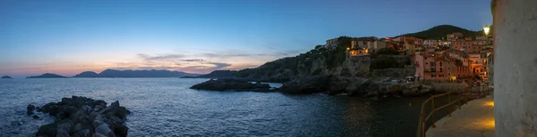 Panorama Del Tellaro Crepuscolo Piccolo Villaggio Pescatori Sul Golfo Dei — Foto Stock