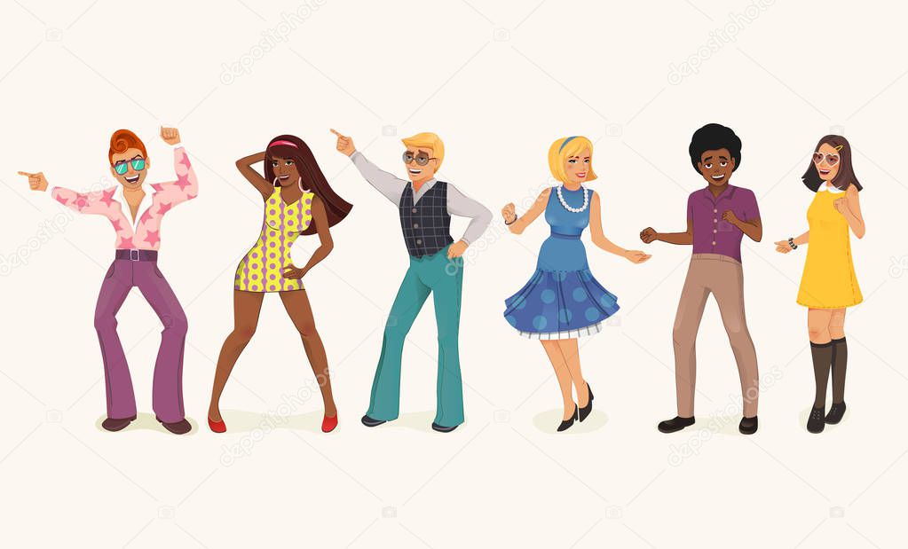 Dancing people in retro style.