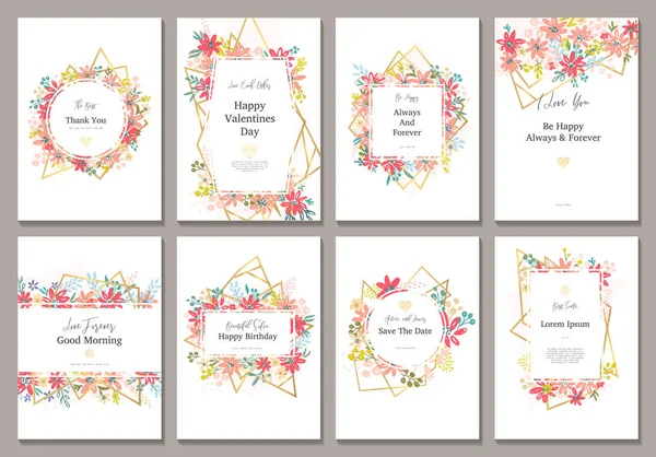 Όμορφη κάρτα με λουλούδια και χρυσό γραμμές — Διανυσματικό Αρχείο