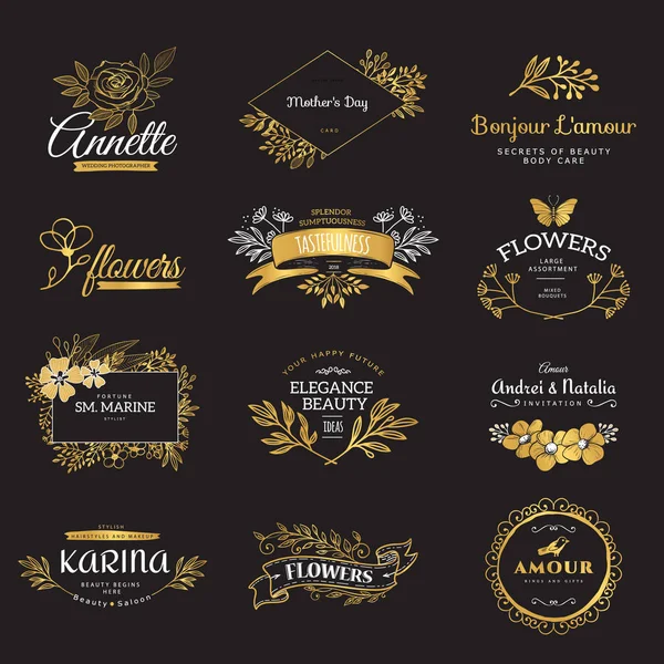 Altın lüks logolar kümesi — Stok Vektör