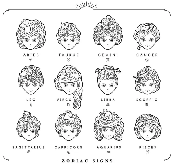 Girls and zodiac signs. — Stock Vector