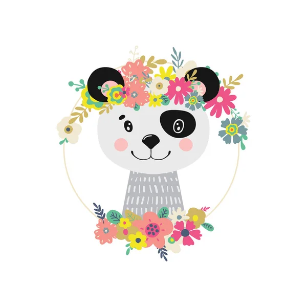 Panda Illustrations avec des fleurs . — Image vectorielle