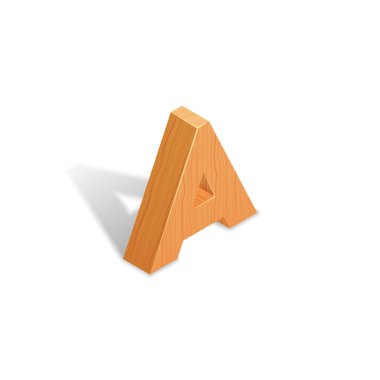 İzometrik ahşap harf A ile gölge.