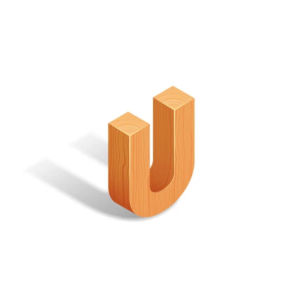Isometric wooden letter A with shadow. — Stock Vector
