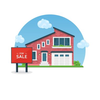 Satılık ayrıntılı renkli ev. Düz stil modern yazlık