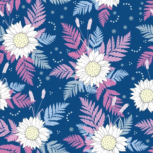 Χωρίς Ραφές Floral Vector Pattern Ηλιοτρόπια Και Φύλλα Χρώμα Pantone — Διανυσματικό Αρχείο