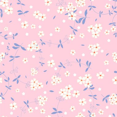 Seamless Vector Pattern with flowers, branches and petals for decoration, print, textile, fabric, stationery