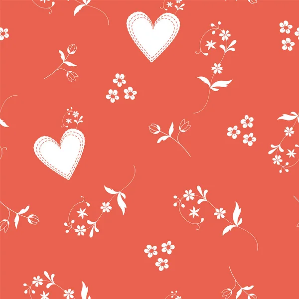 Patrón Floral Vectorial Sin Costuras Con Corazones Flores Para Decoraciones — Vector de stock