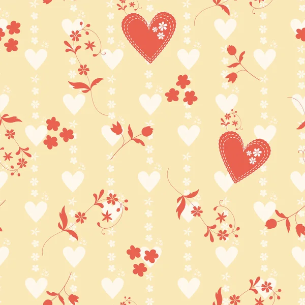 Patrón Floral Vectorial Sin Costuras Con Corazones Flores Para Decoraciones — Archivo Imágenes Vectoriales