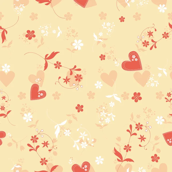Motif Floral Vectoriel Sans Couture Avec Des Cœurs Des Fleurs — Image vectorielle