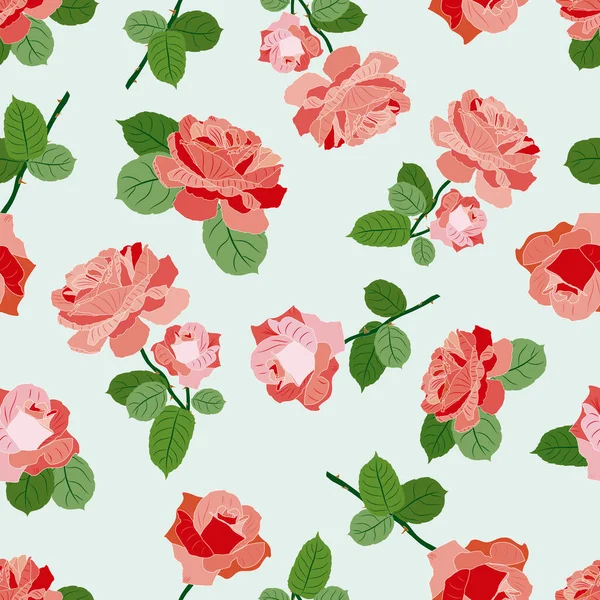 Patrón Vector Floral Sin Costuras Con Rosas Grandes Para Decoración — Vector de stock