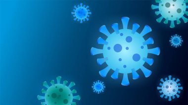 Coronavirus 2019-nCov romanı Coronavirus blue background. Tehlikeli Asya Ncov Corona virüsü, SARS salgını riski. Virüs hücresinin mikroskobik görüntüsü yakın. Modern görünüş