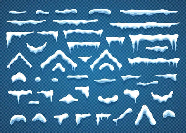 Snowcaps med snöflingor och istappar vektor set — Stock vektor