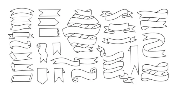 Bandeiras de contorno desenhadas à mão e conjunto de vetores de fitas —  Vetores de Stock