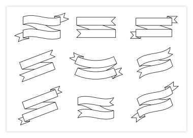 Black line ribbon banner vector set illustration