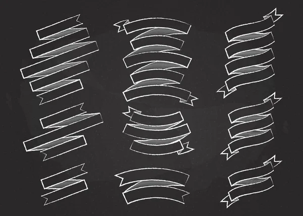 흰색 분필 윤곽 리본 배너 벡터 세트 — 스톡 벡터