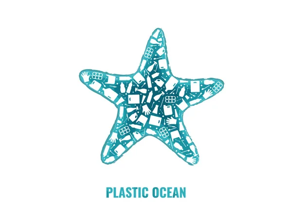 Hvězdice zastavit oceán plastové znečištění koncepce — Stockový vektor