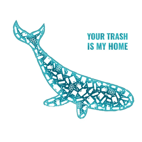 Concetto di inquinamento pianeta spazzatura plastica balena — Vettoriale Stock
