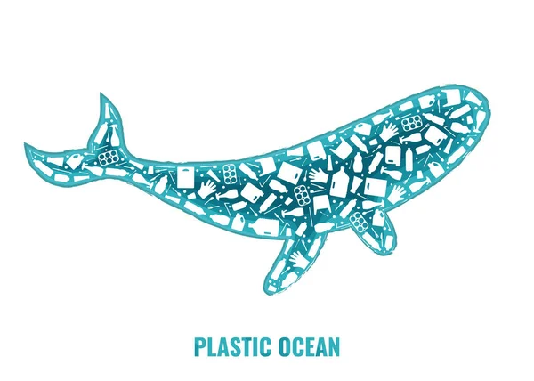 Velrybí plast odpad oceán životní prostředí problém — Stockový vektor