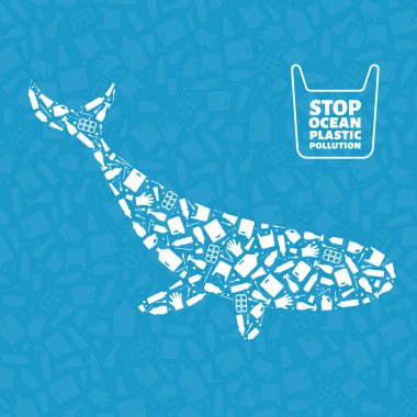 Whale stop ocean plastic pollution concept clipart