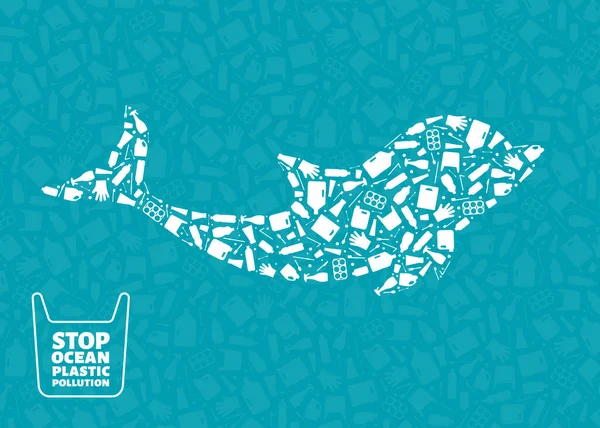 Delfine stoppen Plastikverschmutzungskonzept für Ozeane — Stockvektor