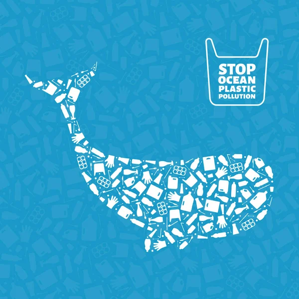 Baleine plastique déchets planète pollution concept — Image vectorielle